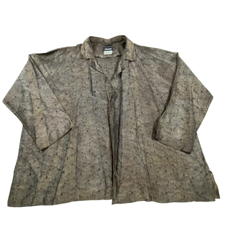VTG Eskandar Brocade Silk Kimono Jacket Womens 1 Brown Metallic Floral - Picture 3 of 11